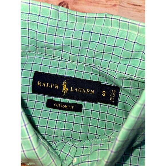 Ralph Lauren Mens Custom Fit Dress Shirt Small Green Checkered Button-Down - Picture 5 of 8